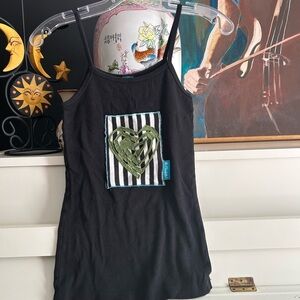 Black Tank Top with Heart Patch Small